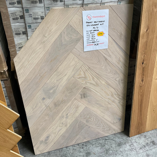 Lot 7m2 parket half-massief eik visgraat wit 14mm/3mm