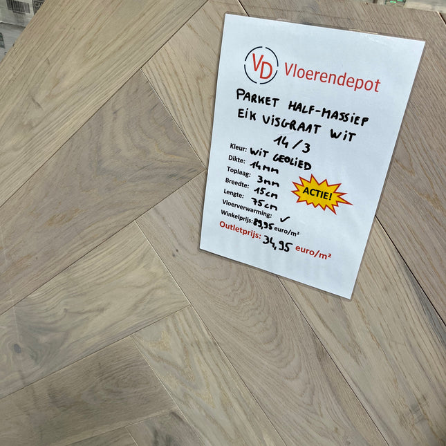 Lot 7m2 parket half-massief eik visgraat wit 14mm/3mm